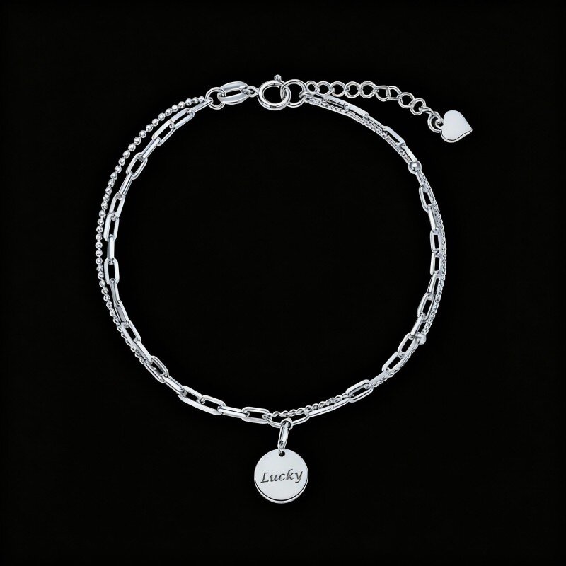 10K White Gold Round Charm Bracelet-1