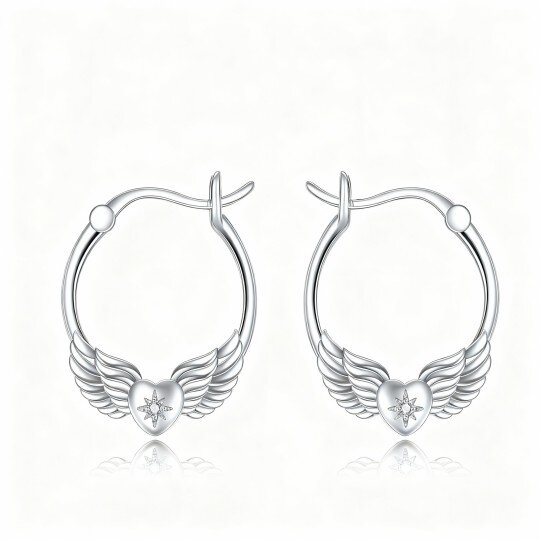 10K White Gold Round Cut Cubic Zirconia Angel Wing Drop Earrings
