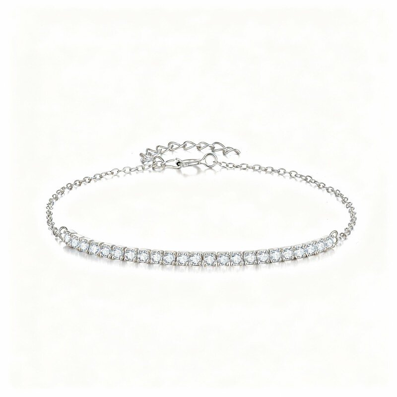 10K White Gold Round Cut Cubic Zirconia Bar Tennis Chain Bracelet-10