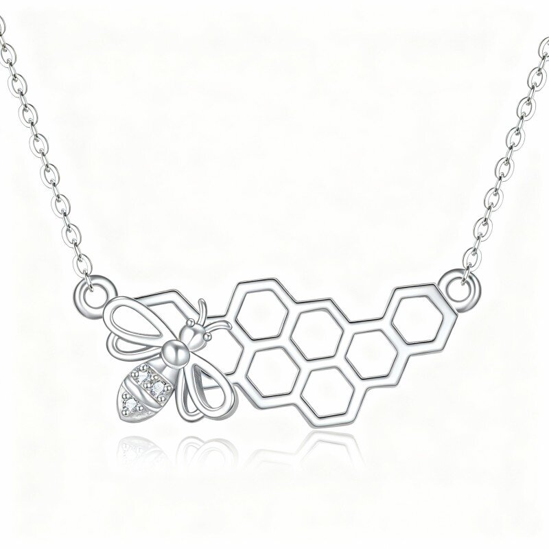 Colar com pendente de abelha em ouro branco de 10 quilates com zircónia cúbica de corte redondo-6