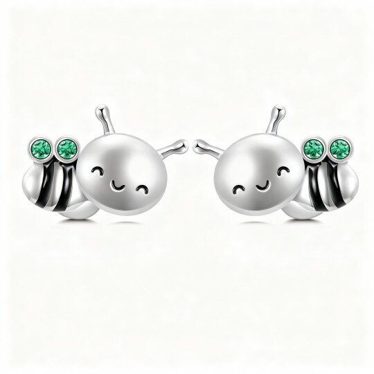 10K White Gold Round Cut Cubic Zirconia Bee Stud Earrings
