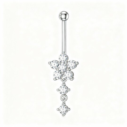 10K White Gold Round Cut Cubic Zirconia Belly Button Ring