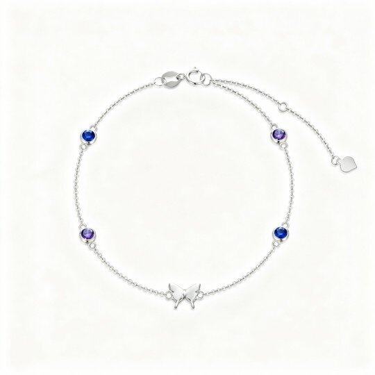 Pulseira com pendente de borboleta em ouro branco de 10 quilates e zircónias cúbicas de corte redondo.