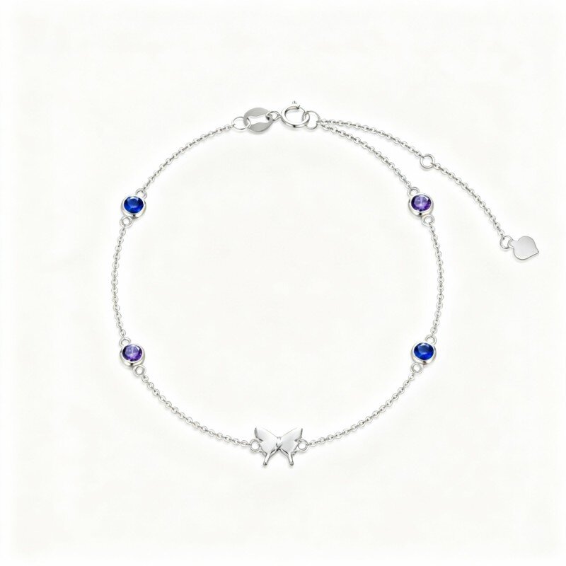 Pulseira com pendente de borboleta em ouro branco de 10 quilates e zircónias cúbicas de corte redondo.-1