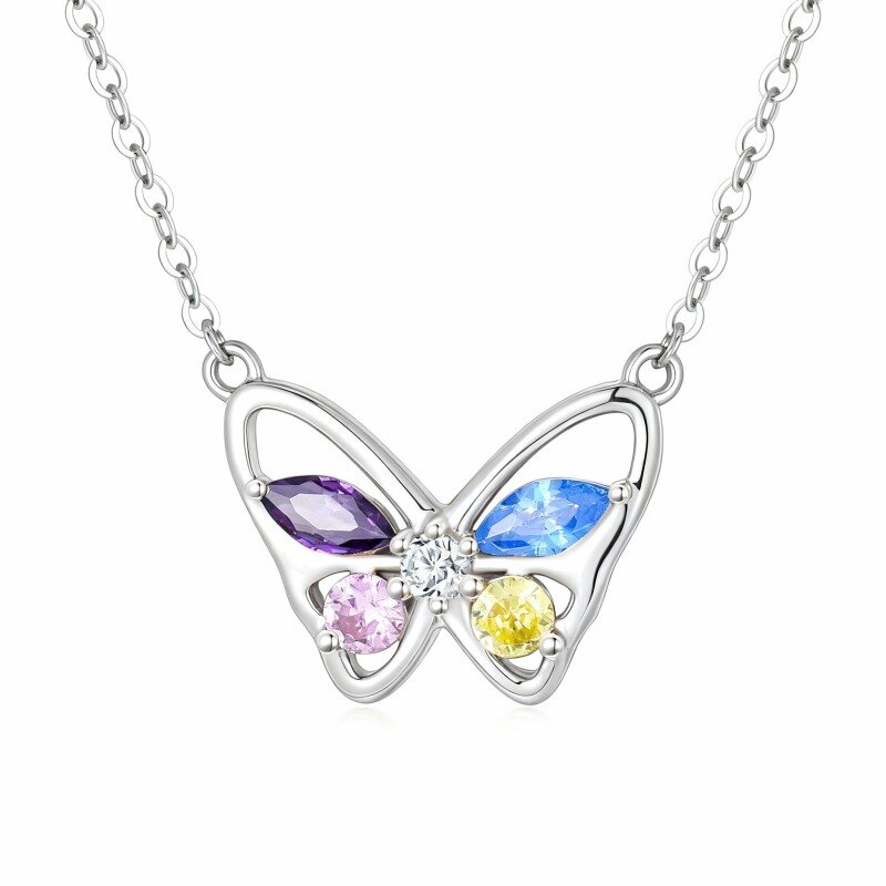 10K White Gold Round Cut Cubic Zirconia Butterfly Pendant Necklace-16