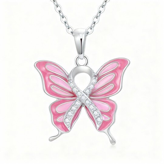 Colar com pendente de borboleta em ouro branco de 10 quilates com zircónia cúbica de corte redondo