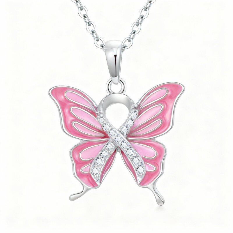 Colar com pendente de borboleta em ouro branco de 10 quilates com zircónia cúbica de corte redondo-19