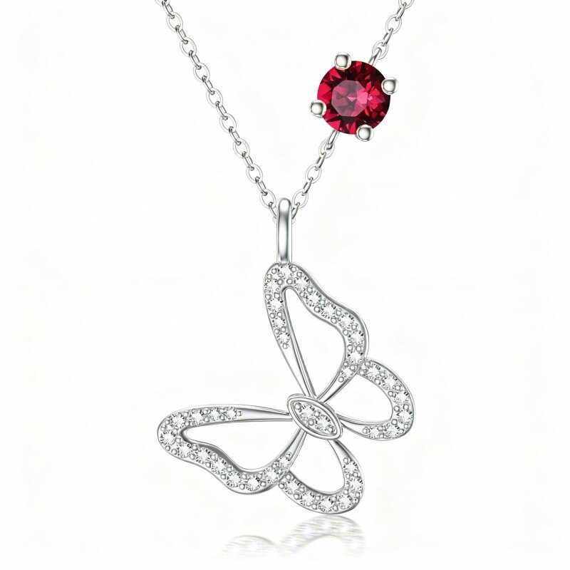 10K White Gold Round Cut Cubic Zirconia Butterfly Pendant Necklace-20