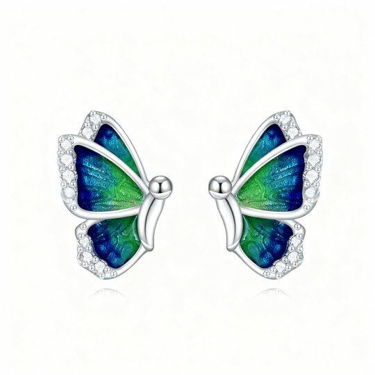 10K White Gold Round Cut Cubic Zirconia Butterfly Stud Earrings