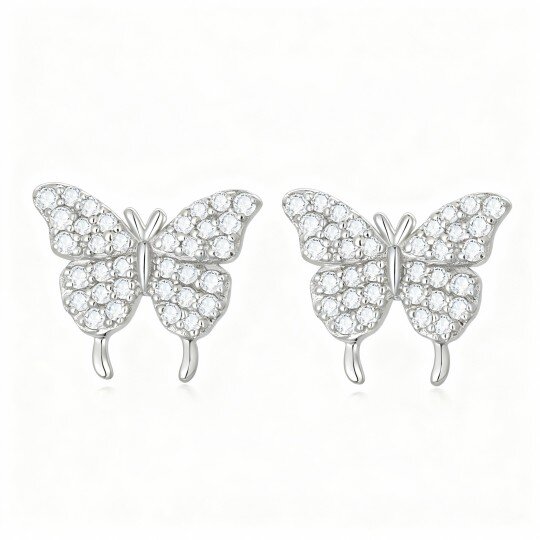 Brincos borboleta em ouro branco de 14 quilates com zircónias cúbicas de corte redondo.