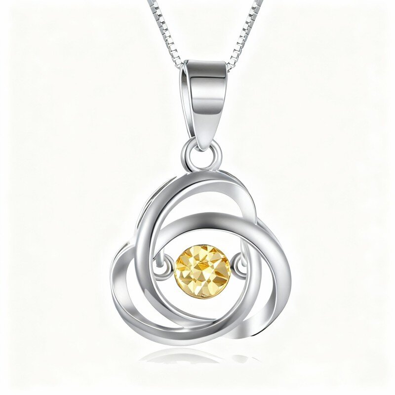 10K White Gold Round Cut Cubic Zirconia Celtic Knot Pendant Necklace-11