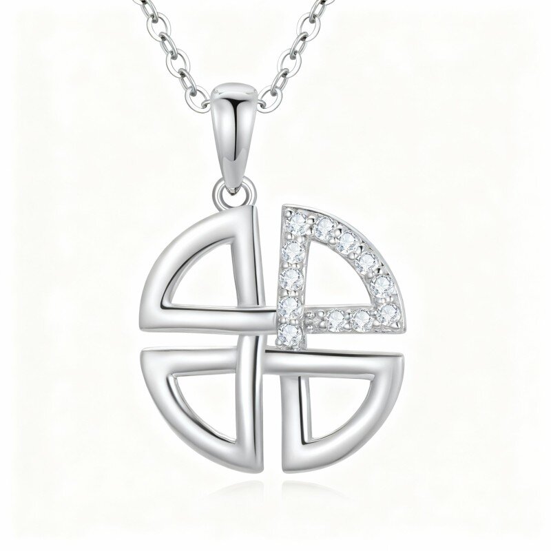 قلادة من الذهب الأبيض عيار 10 قيراط مرصعة بأحجار الزركونيا المكعبة ذات القطع الدائري بتصميم عقدة سلتيك-4