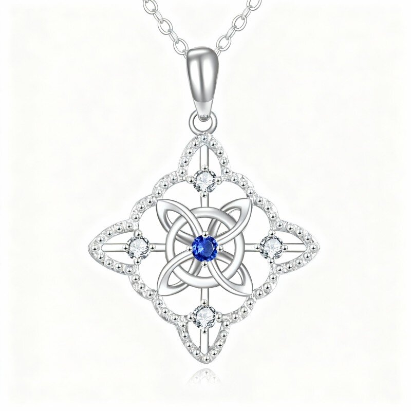 Halskette mit Anhänger in Form eines keltischen Knotens aus 10-karätigem Weißgold mit rundem Zirkonia.-17