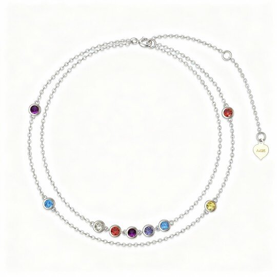 10K White Gold Round Cut Cubic Zirconia Chakras Multi-layered Charm Anklet