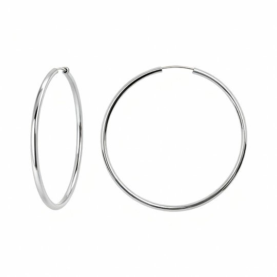 10K White Gold Round Cut Circle Hoop Earrings