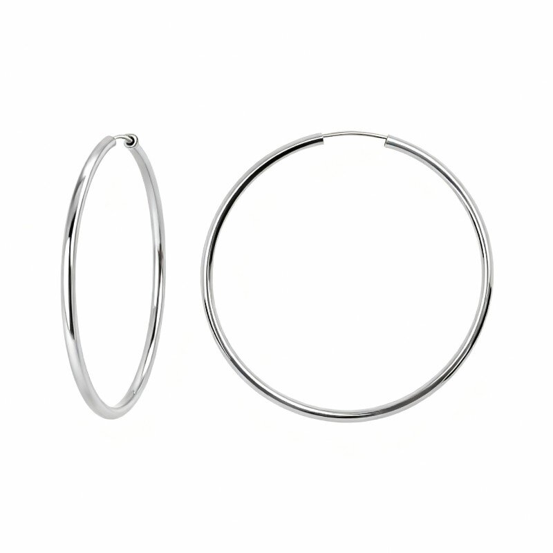 10K White Gold Round Cut Circle Hoop Earrings-3