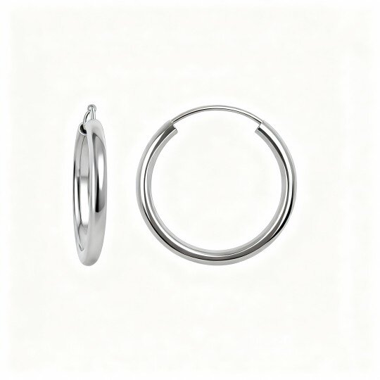10K White Gold Round Cut Circle Hoop Earrings