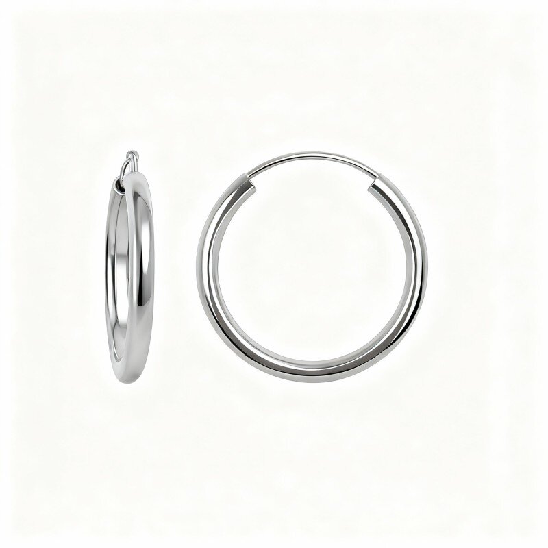 10K White Gold Round Cut Circle Hoop Earrings-7