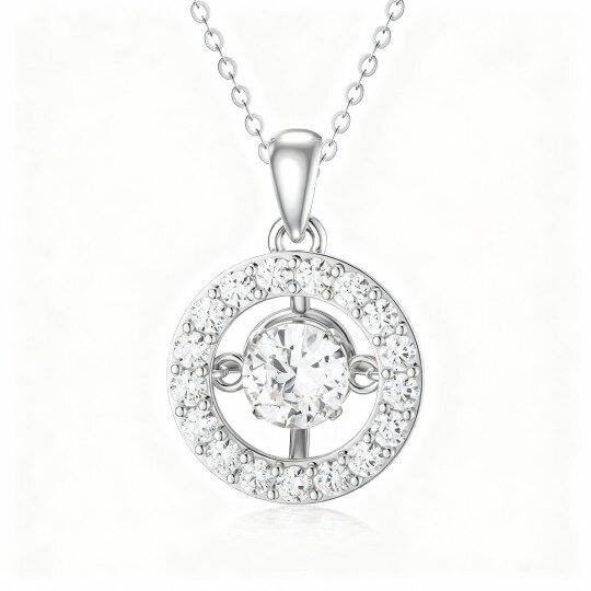 10K White Gold Round Cut Cubic Zirconia Circle Pendant Necklace