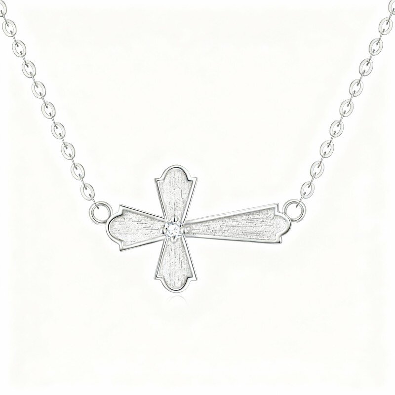 10K White Gold Round Cut Cross Pendant Necklace-14