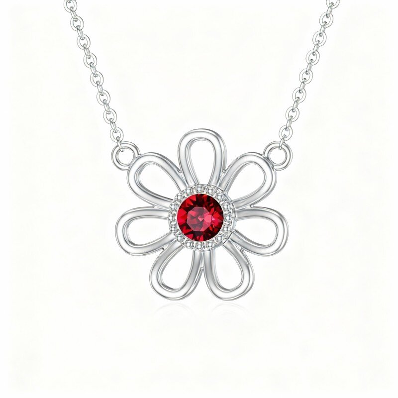 10K White Gold Round Cut Crystal Daisy Pendant Necklace-4