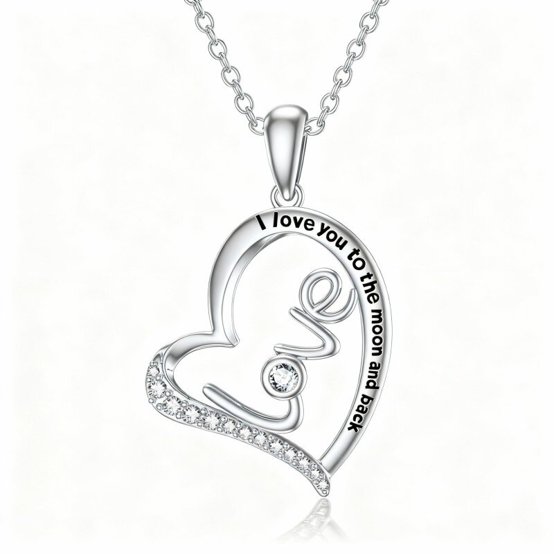 Collar con colgante personalizado de piedra natal con cristal de talla redonda en oro blanco de 10 quilates-6