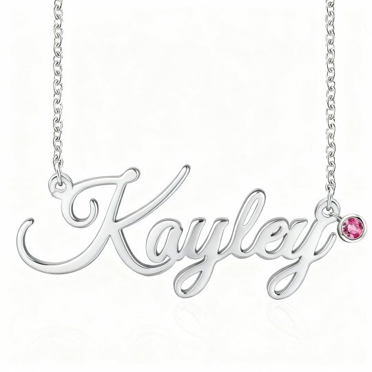 Collier pendentif personnalisé en or blanc 10 carats avec cristal rond taillé et pierre de naissance