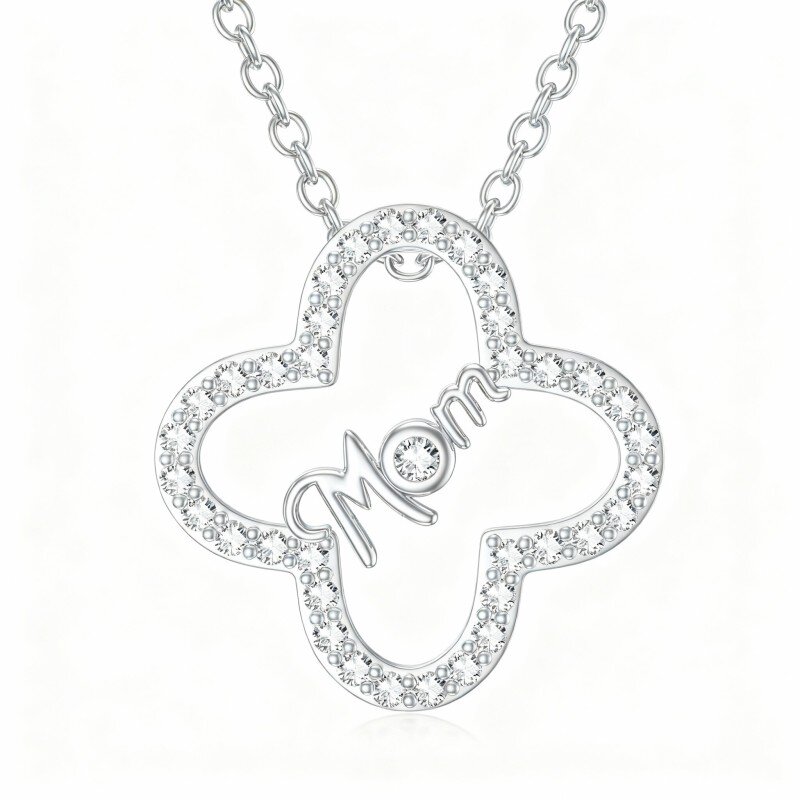 18K White Gold Round Cut Crystal Personalized Birthstone Pendant Necklace-1