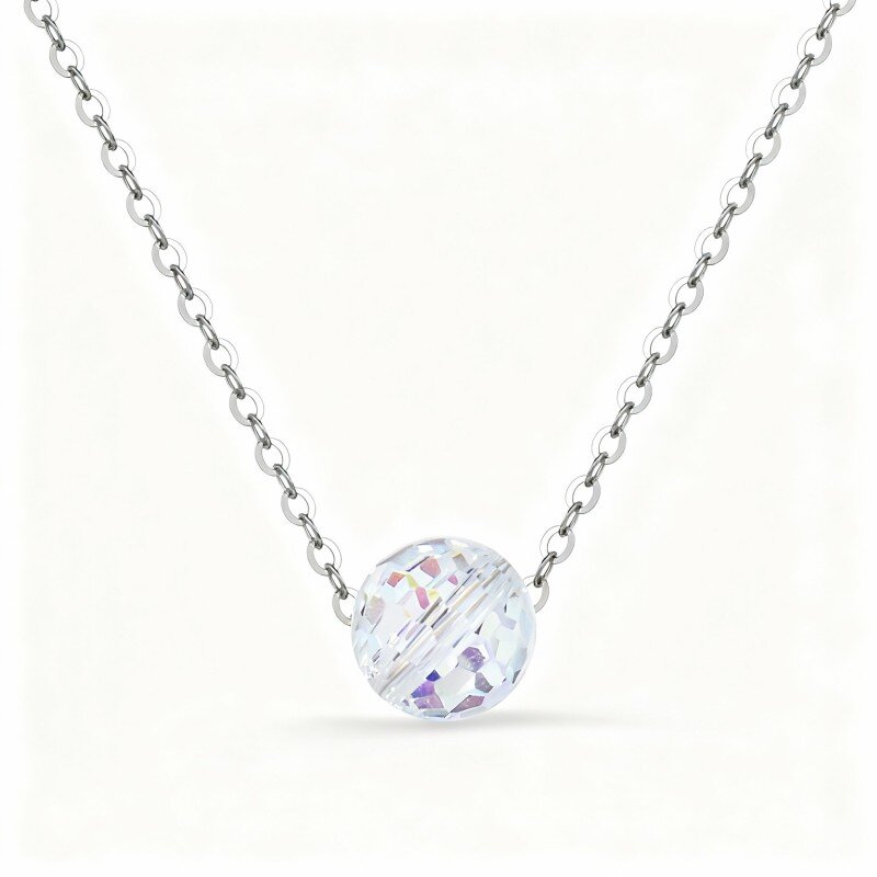 10K White Gold Round Cut Crystal Spherical Pendant Necklace-11