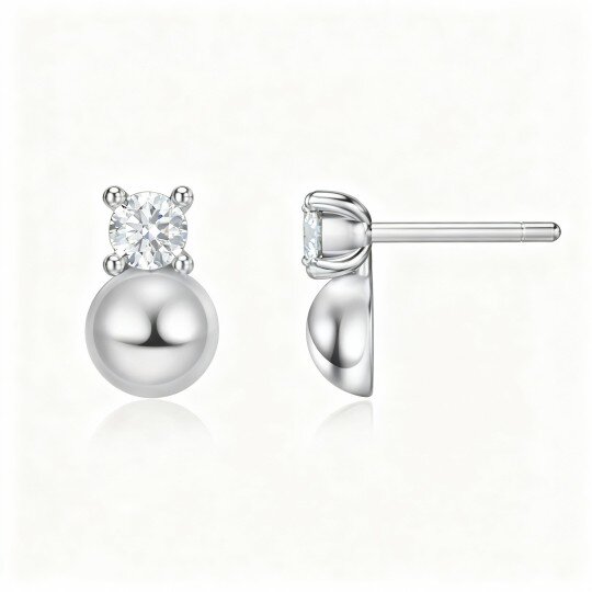 10K White Gold Round Cut Crystal Round Stud Earrings