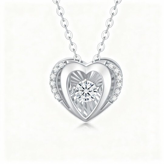 10K White Gold Round Cut Diamond Heart Pendant Necklace