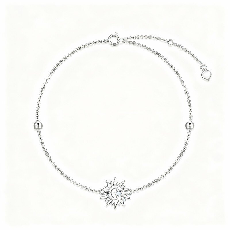 Pulseira em ouro branco de 9K com pendente de lua e sol, diamantes de lapidação redonda e opala.-16