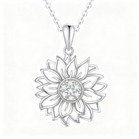 Colar com pendente girassol em ouro branco 9K com diamante de lapidação redonda