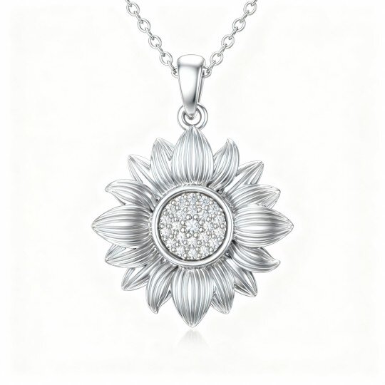 Collar con colgante de girasol de oro blanco de 10 quilates con diamante de talla redonda