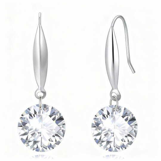 10K White Gold Round Cut Cubic Zirconia Drop Earrings