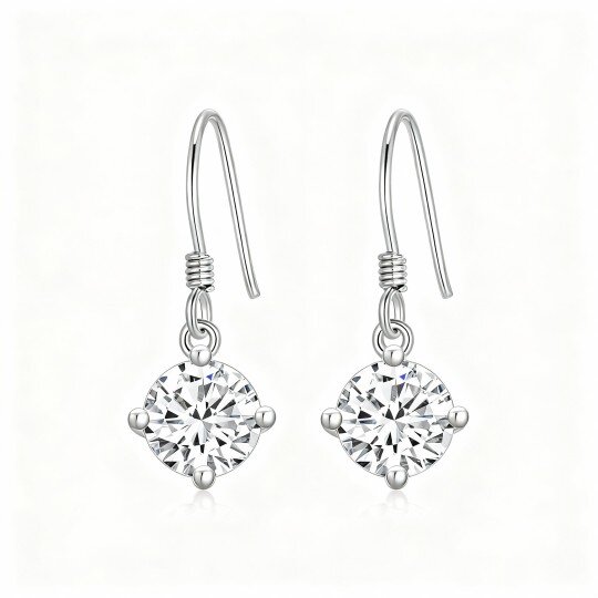 10K White Gold Round Cut Cubic Zirconia Round Drop Earrings