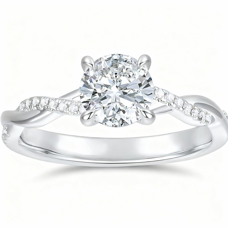 Bague de fiançailles ronde en or blanc 14 carats-1