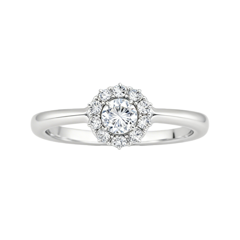 Bague de fiançailles ronde en or blanc 14 carats-1