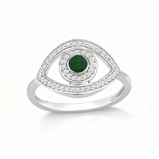 10K White Gold Round Cut Evil Eye Engagement Ring