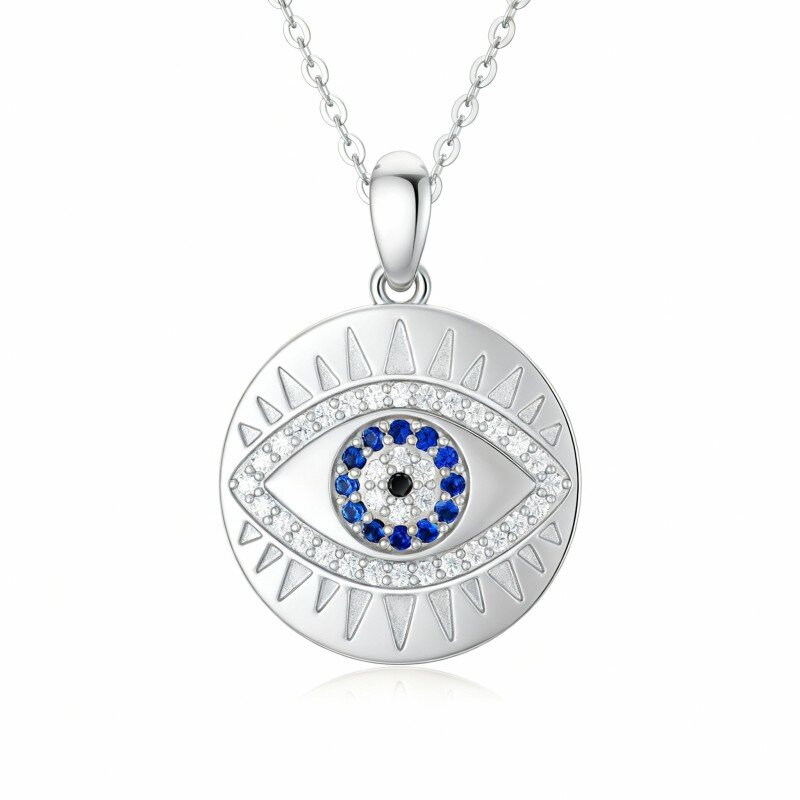 10K White Gold Round Cut Cubic Zirconia Evil Eye Pendant Necklace-4