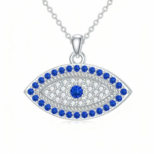 Colar com pendente de olho grego em ouro branco de 10 quilates com zircónia cúbica de corte redondo