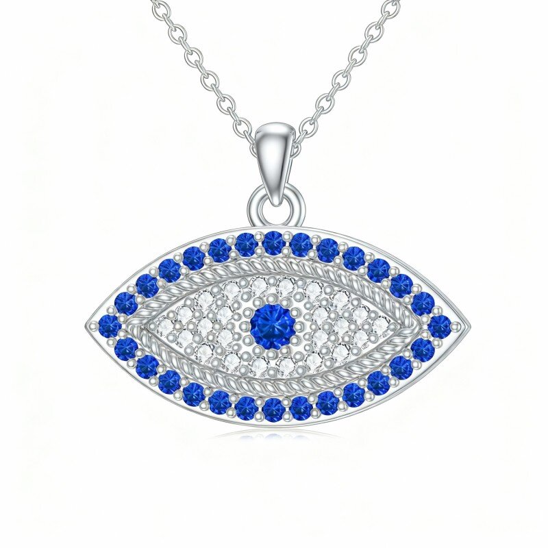 Colar com pendente de olho grego em ouro branco de 10 quilates com zircónia cúbica de corte redondo-12