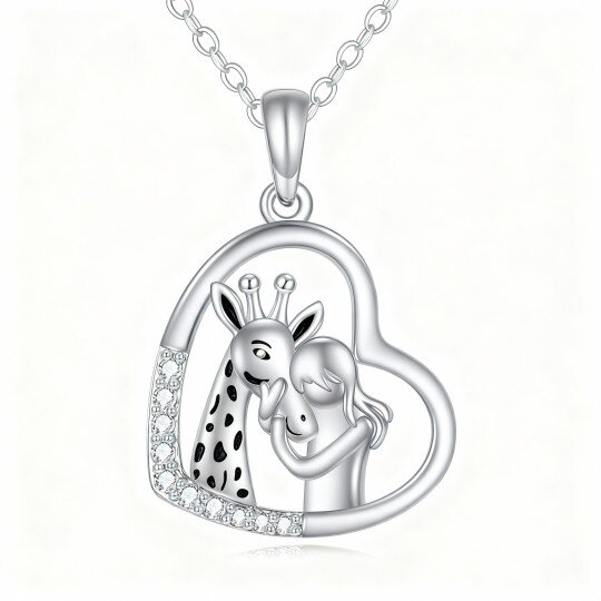 10K witgouden ronde geslepen zirkonia-giraf en hartvormige hangerketting