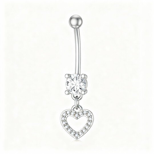 10K White Gold Round Cut Cubic Zirconia Heart Belly Button Ring