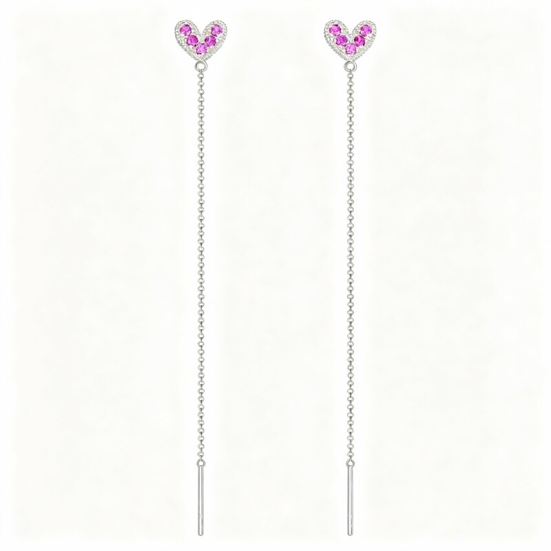 10K White Gold Round Cut Cubic Zirconia Heart Drop Earrings-7