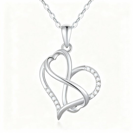 قلادة من الذهب الأبيض عيار 10 قيراط مرصعة بأحجار الزركونيا المكعبة ذات القطع الدائري ورمز اللانهاية