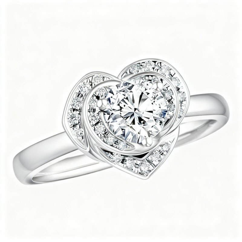 10K White Gold Round Cut & Heart Cut Moissanite Heart Wedding Ring-13