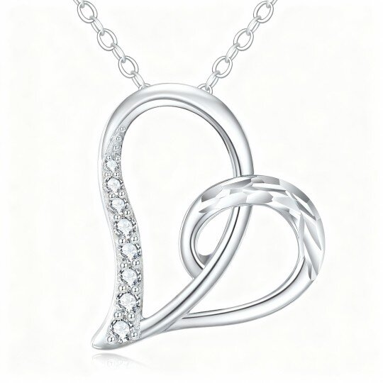 10K White Gold Round Cut Cubic Zirconia Heart Pendant Necklace
