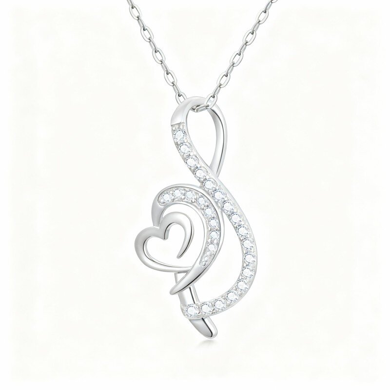 Colar com pendente coração em ouro branco 10K com zircónia cúbica de corte redondo-7
