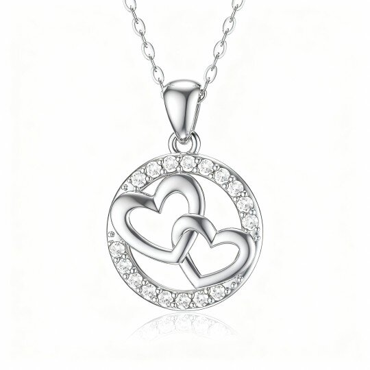 Colar com pendente coração em ouro branco 9K com zircónia cúbica de corte redondo